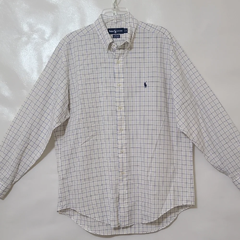 Ralph Lauren Yarmouth Long Sleeve White & Blue Button Down Shirt - Size 16 34/35